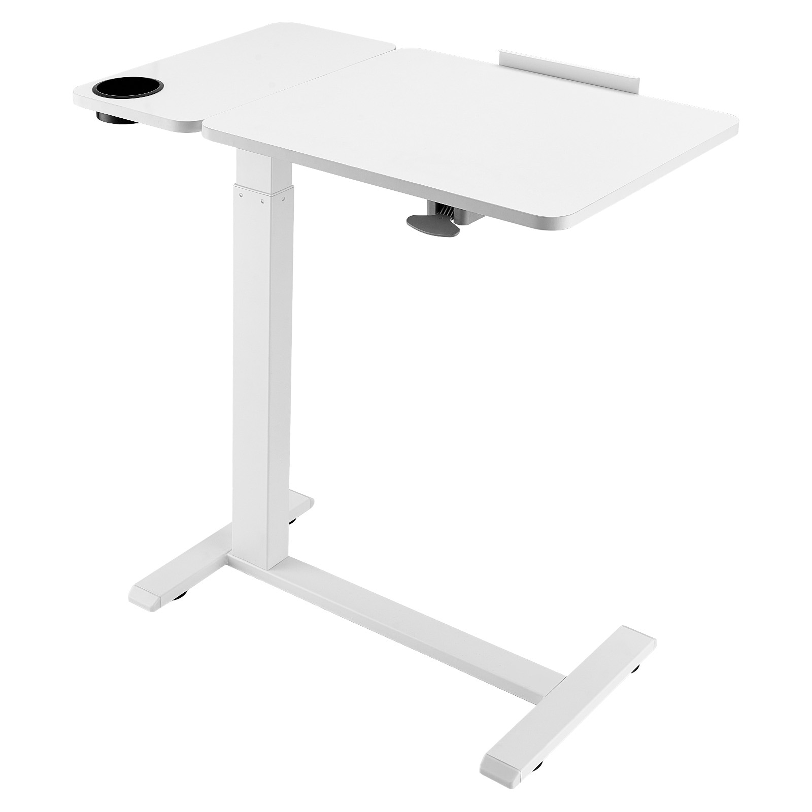 Adjustable Overbed Mobile Bedside Table With Flip Desktop White_voghion.com